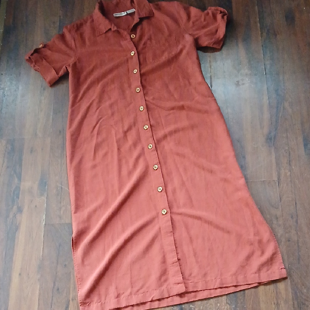 Expressions Brown Puff Sleeve Midi Dress